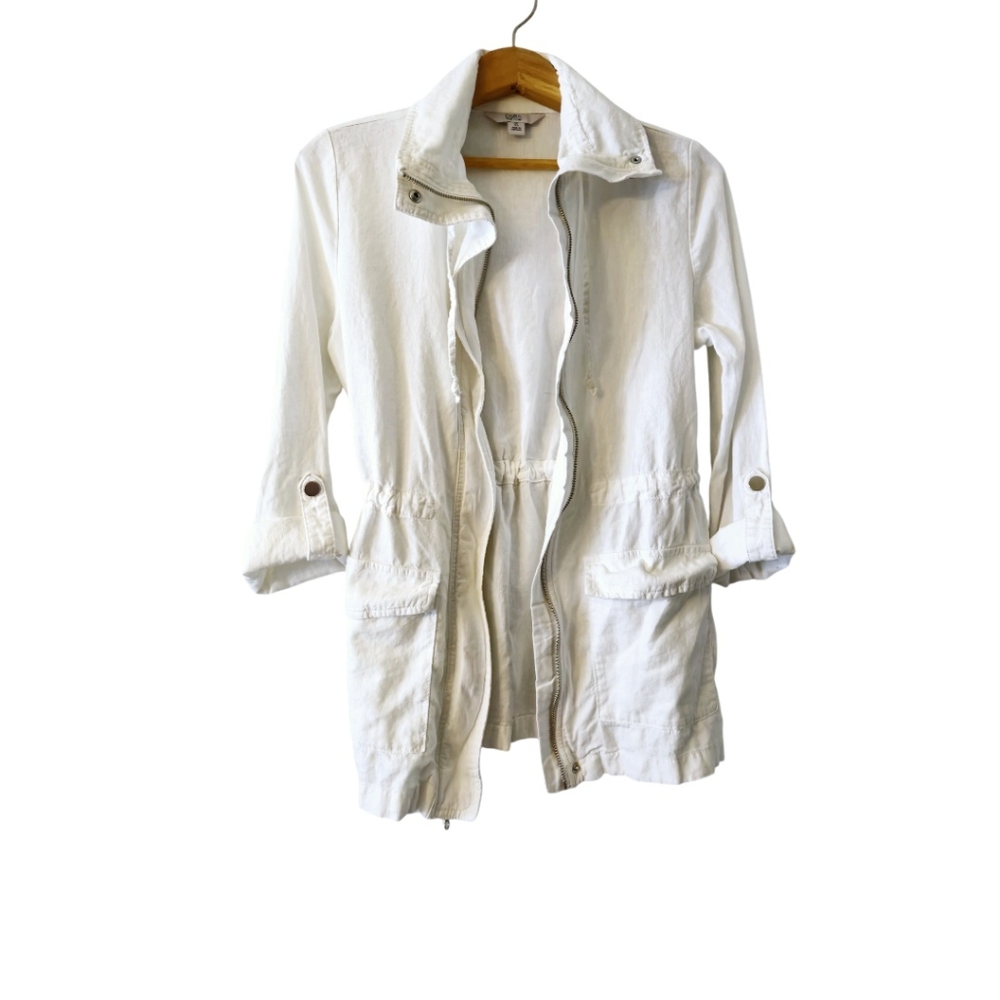 CROFT AND BARROW‎ Linen Blend Zip Close Roll Sleeve Lightweight Spring Jacket XS